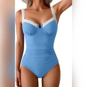 NWT B2prity One Piece Underwire Push Up Color Block Swimsuit, M (8-10)
